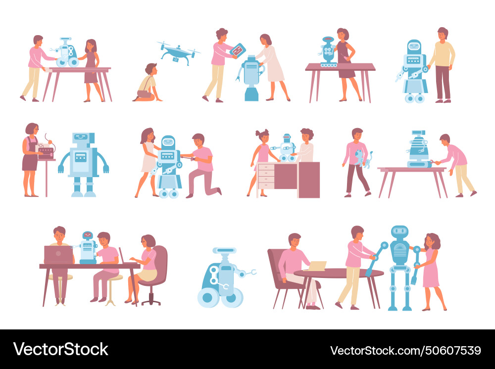 Robot education icon set Royalty Free Vector Image