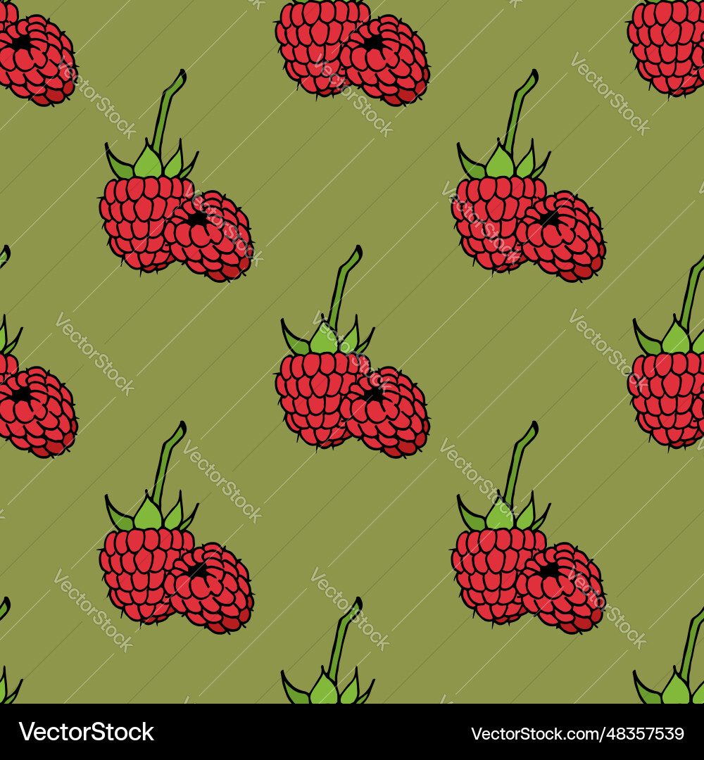 Seamless pattern with raspberry on green Seamless pattern with raspberry on green vector image