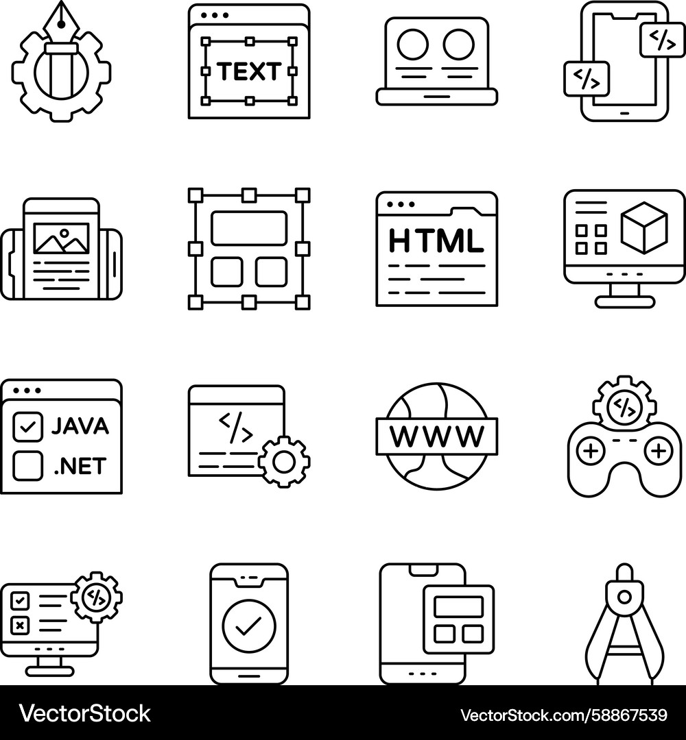 Set of designing and programming linear icons Vector Image