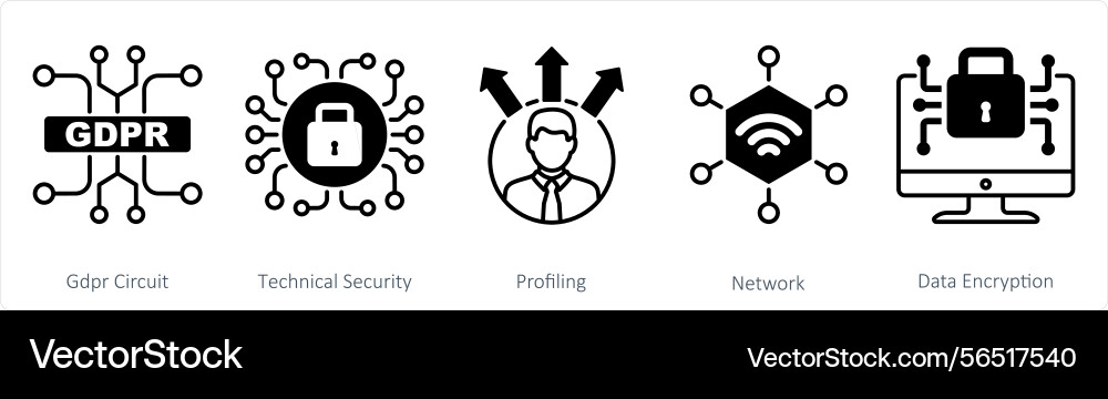 A set of 5 gdpr icons as circuit technical Vector Image