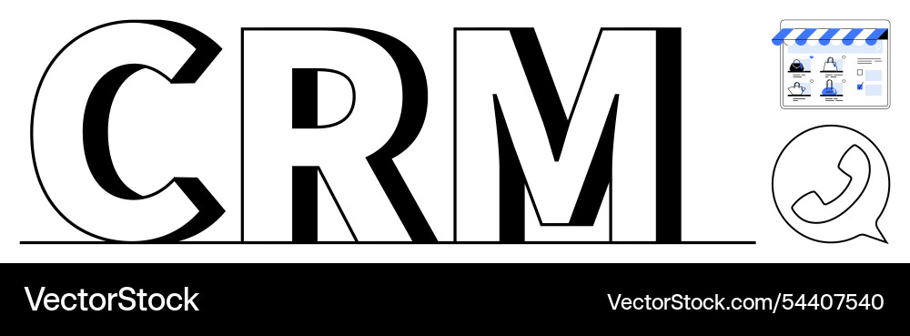 Large crm text with storefront and phone Vector Image