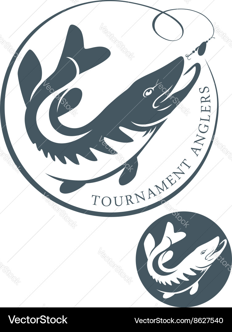 Pike Fishing Icon Set vector image
