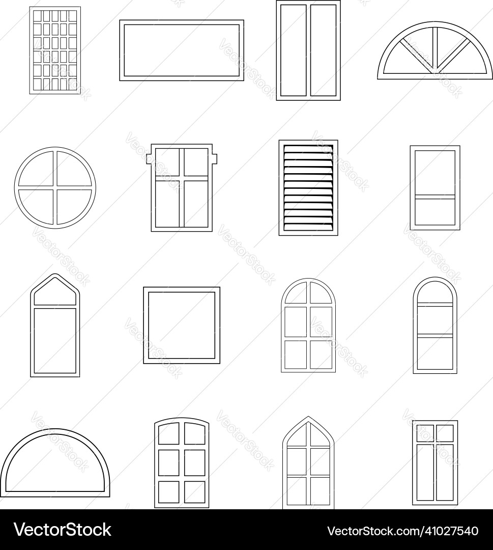 Window design types icon set outline Window design types icon set outline vector image