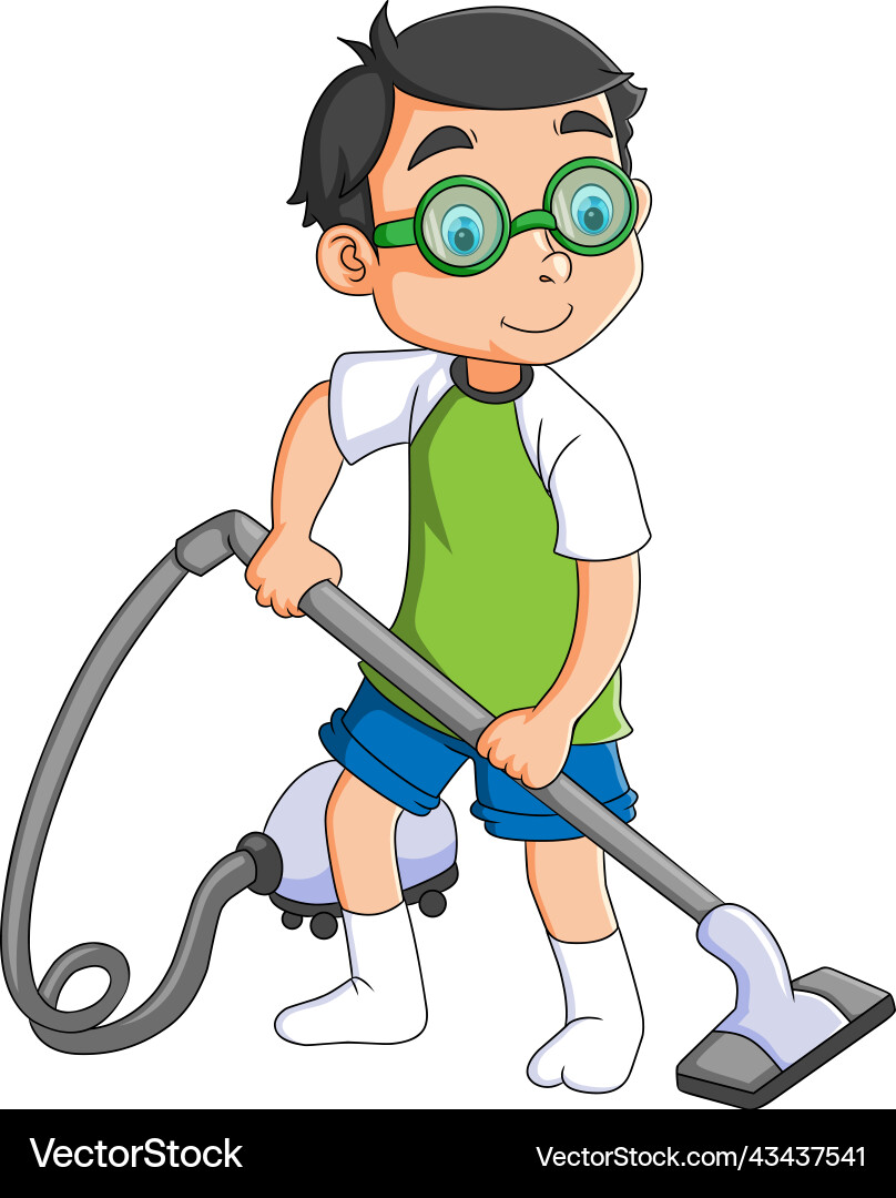 Boy is cleaning the dust with vacuum cleaner – Royalty-Free Vector |  VectorStock, image size:808x1080