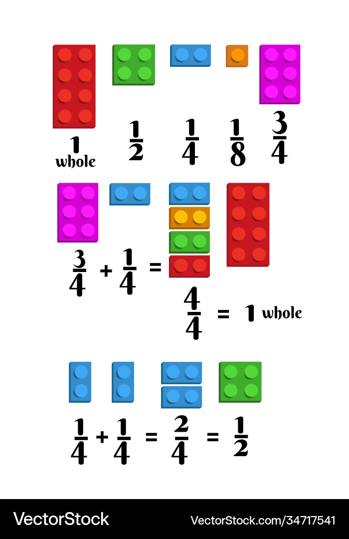 Learn math fractions with constructor blocks Vector Image