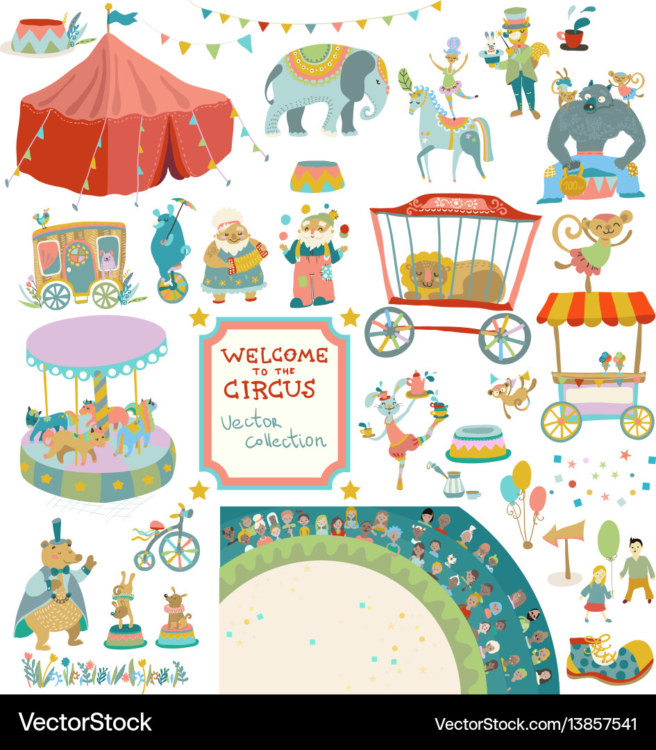 Vintage circus collection of elements Vintage circus collection of elements vector image