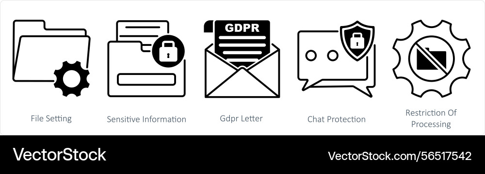 A set of 5 gdpr icons as file setting sensitive vector image