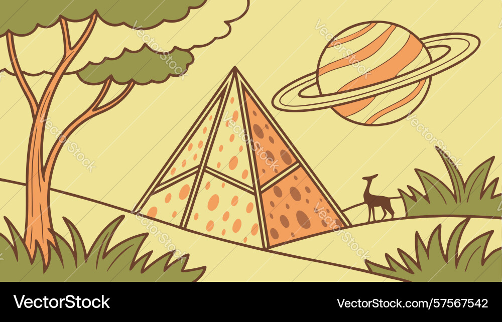 Abstract pyramid with planets design generative ai vector image