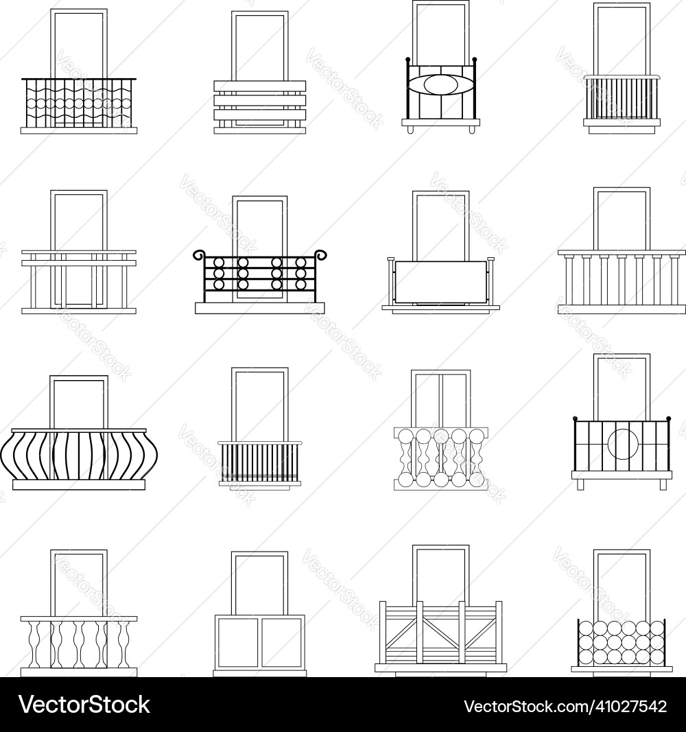 Balcony window forms icon set outline Balcony window forms icon set outline vector image