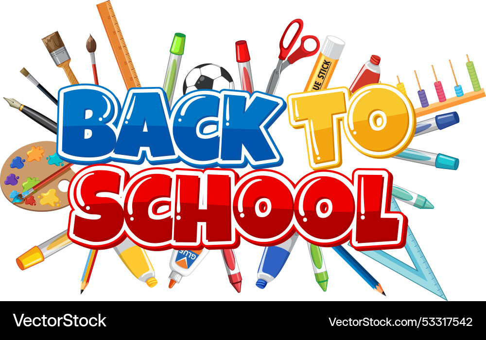 Colorful school supplies surrounding text back Colorful school supplies surrounding text back vector image