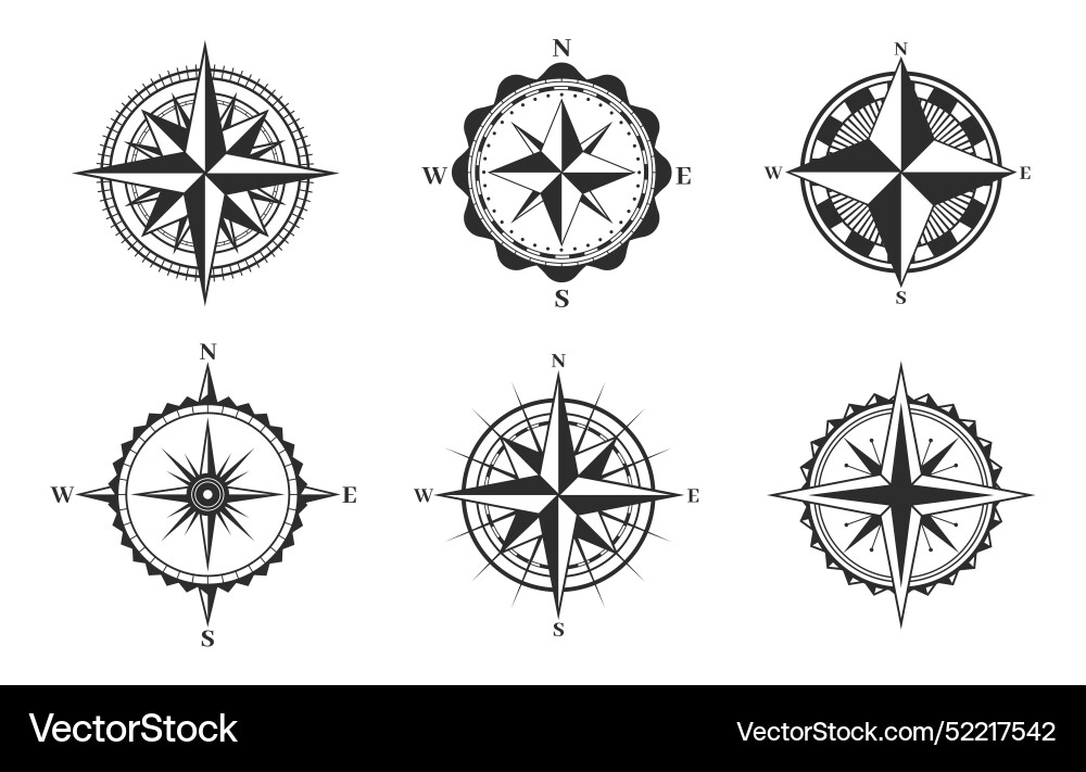 Compass icons set navigation wind rose Compass icons set navigation wind rose Vector Image