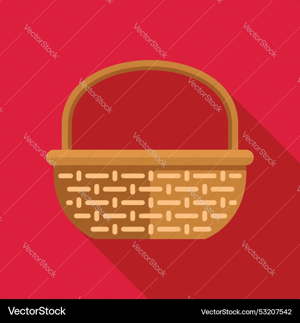 Empty wicker basket with handle on red background vector image