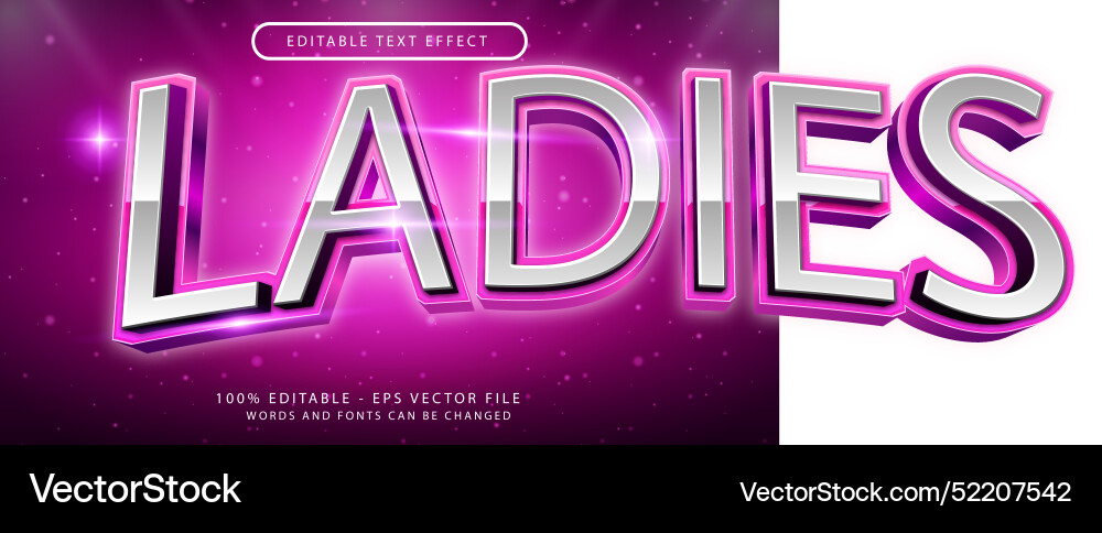 Ladies light color 3d text effect and editable Ladies light color 3d text effect and editable vector image