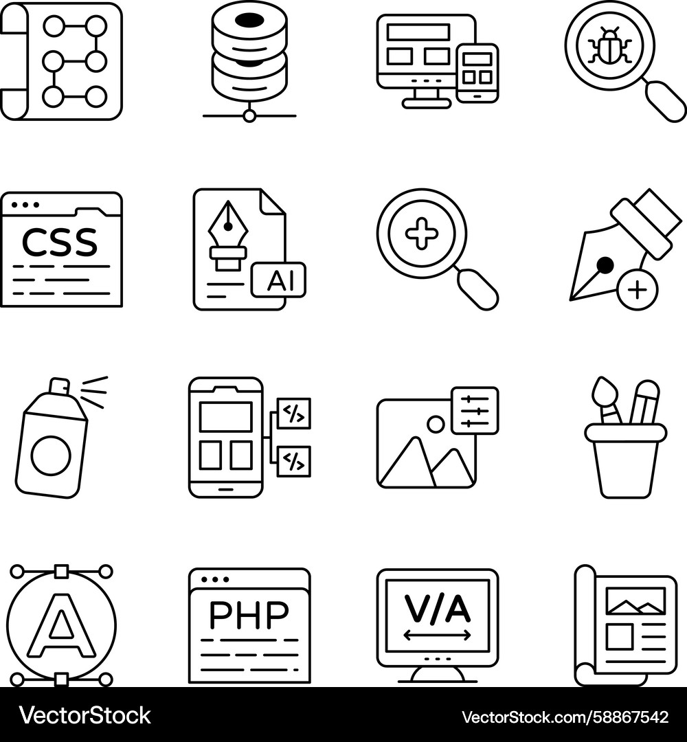 Set of web and creativity linear icons Vector Image