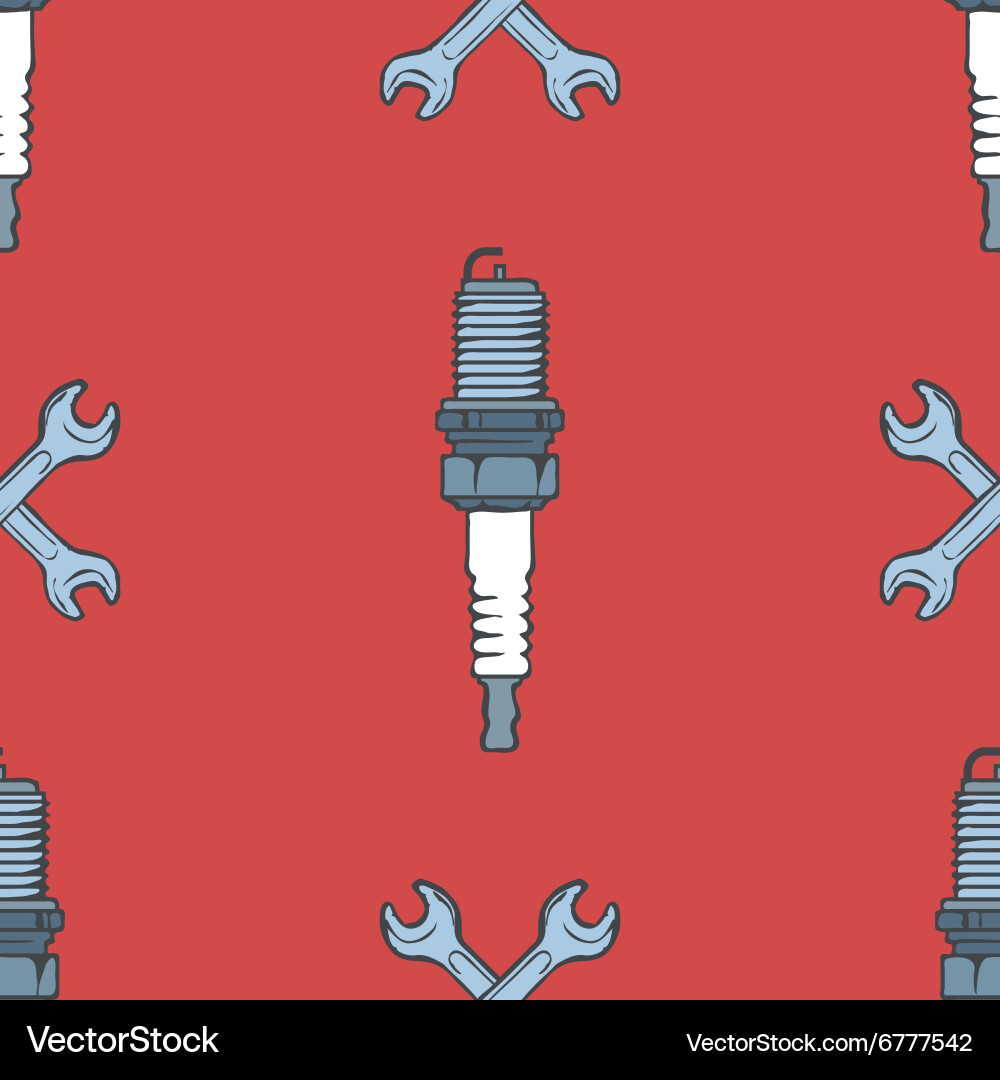 Spark plug with crossed wrenches seamless pattern vector image