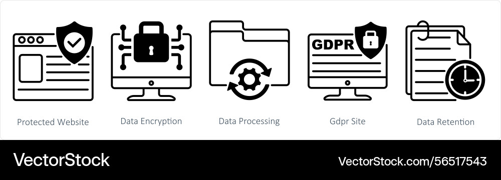 A set of 5 gdpr icons as protected website data Vector Image
