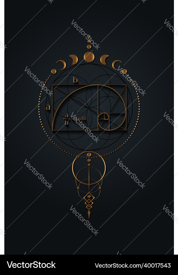 Golden ratio fibonacci sequence number mystical Golden ratio fibonacci sequence number mystical vector image