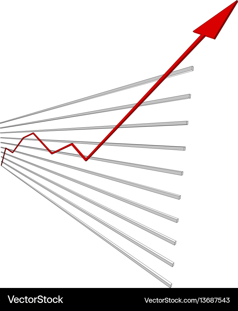 Graphical chart with red arrow up vector image