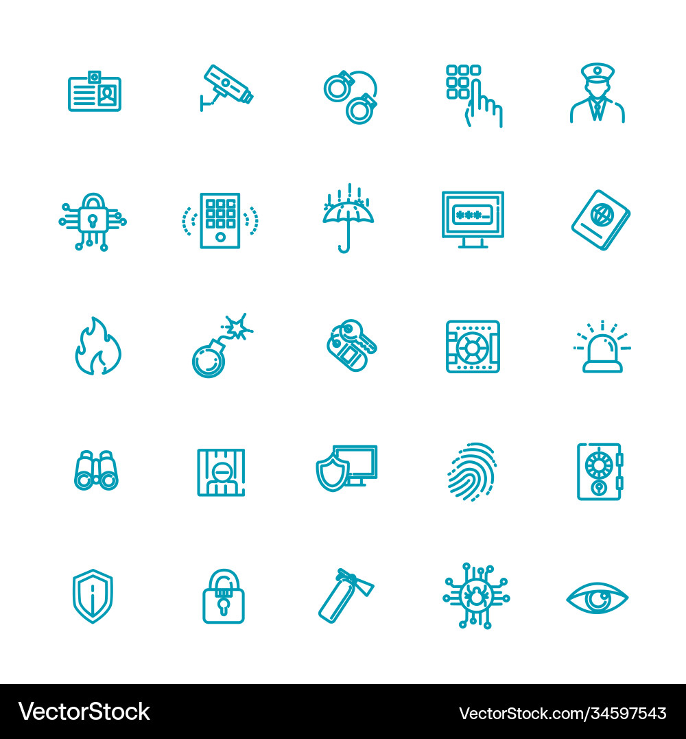 Outline web icon set - security and technology vector image