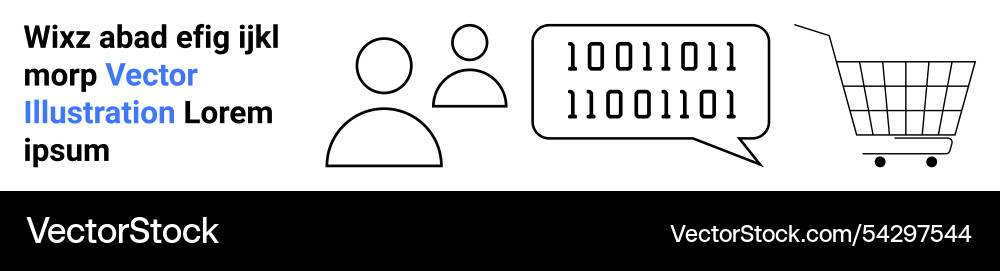 Binary code in speech bubble next to shopping cart Binary code in speech bubble next to shopping cart Vector Image