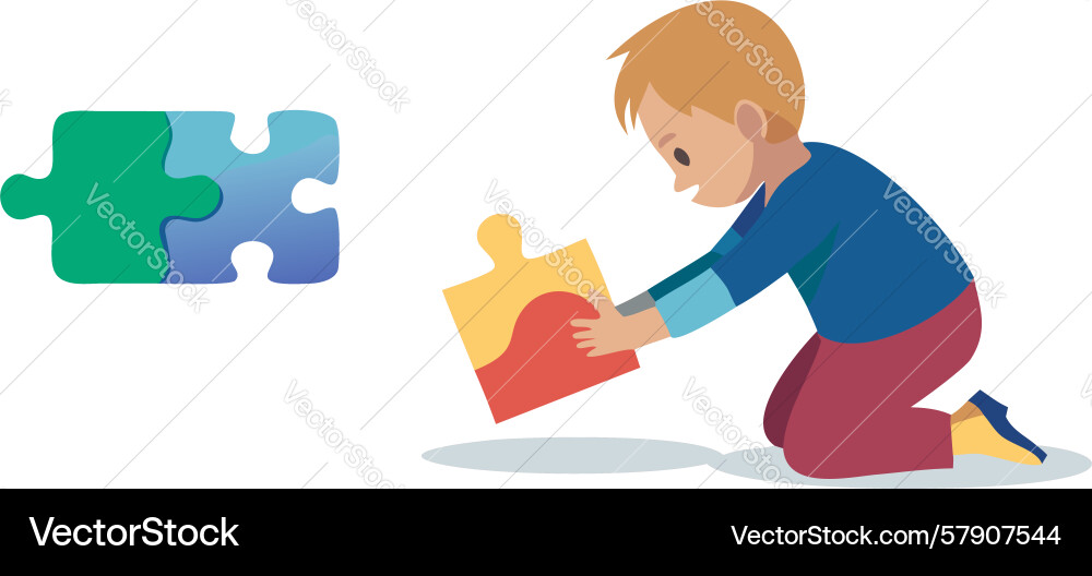 Child solving puzzle with colorful pieces design Vector Image