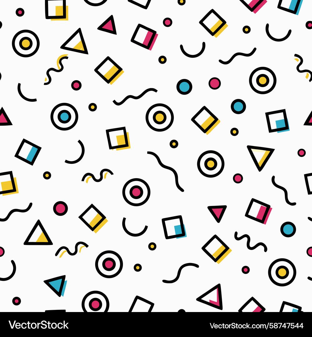 Memphis Style Pattern - Circles & Squares Vector Image