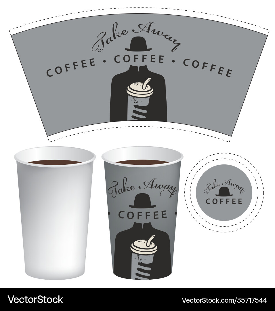 Paper cup template for take away hot drinks vector image