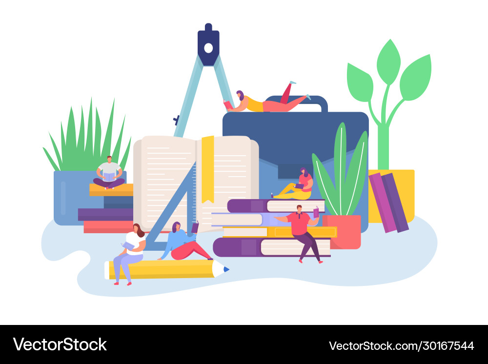 People reading books concept with tiny women men People reading books concept with tiny women men vector image