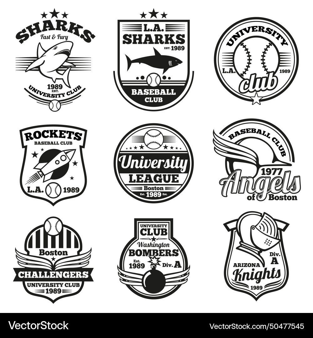 College athletic labels logos badges and emblems College athletic labels logos badges and emblems vector image