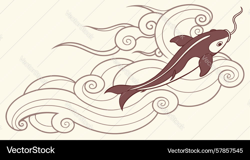 Dynamic stylized shark with wavy lines and clouds Vector Image