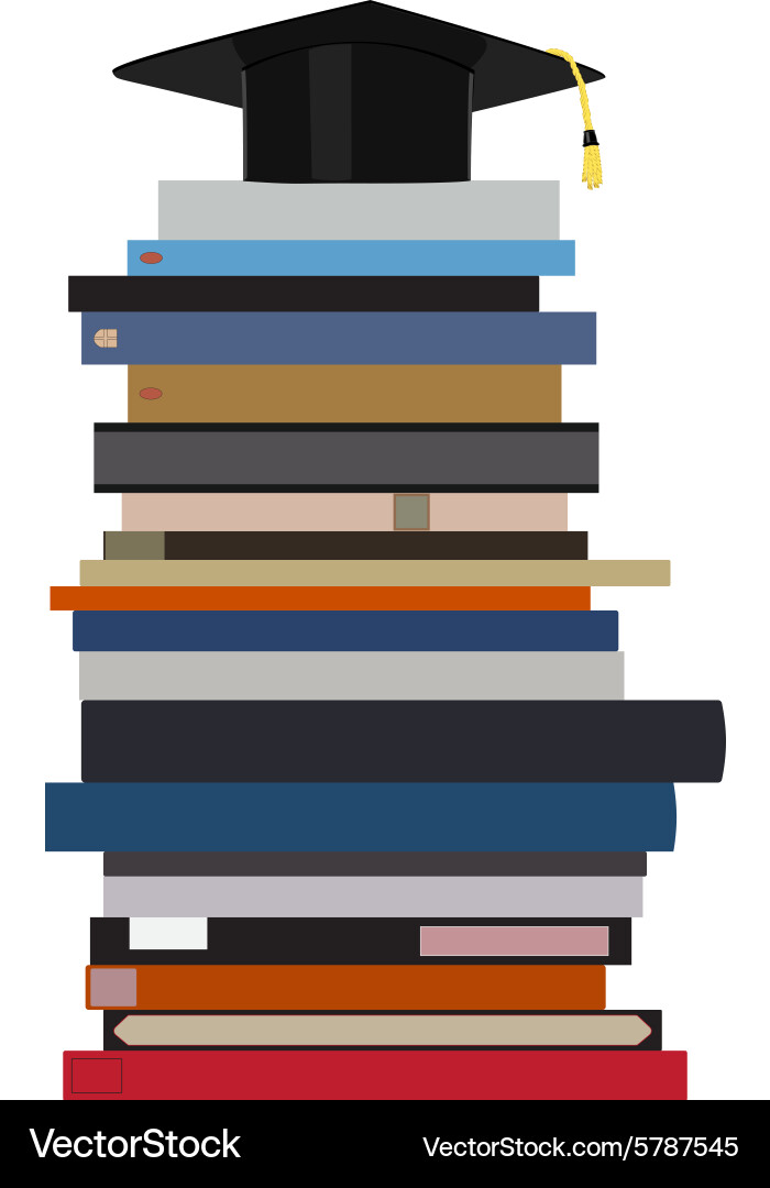 Graduation cap on book stack Royalty Free Vector Image