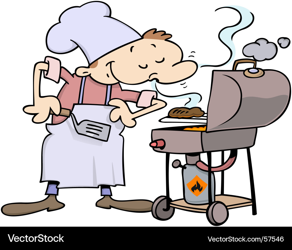 Chef Enjoying Grilled Burgers Vector Image