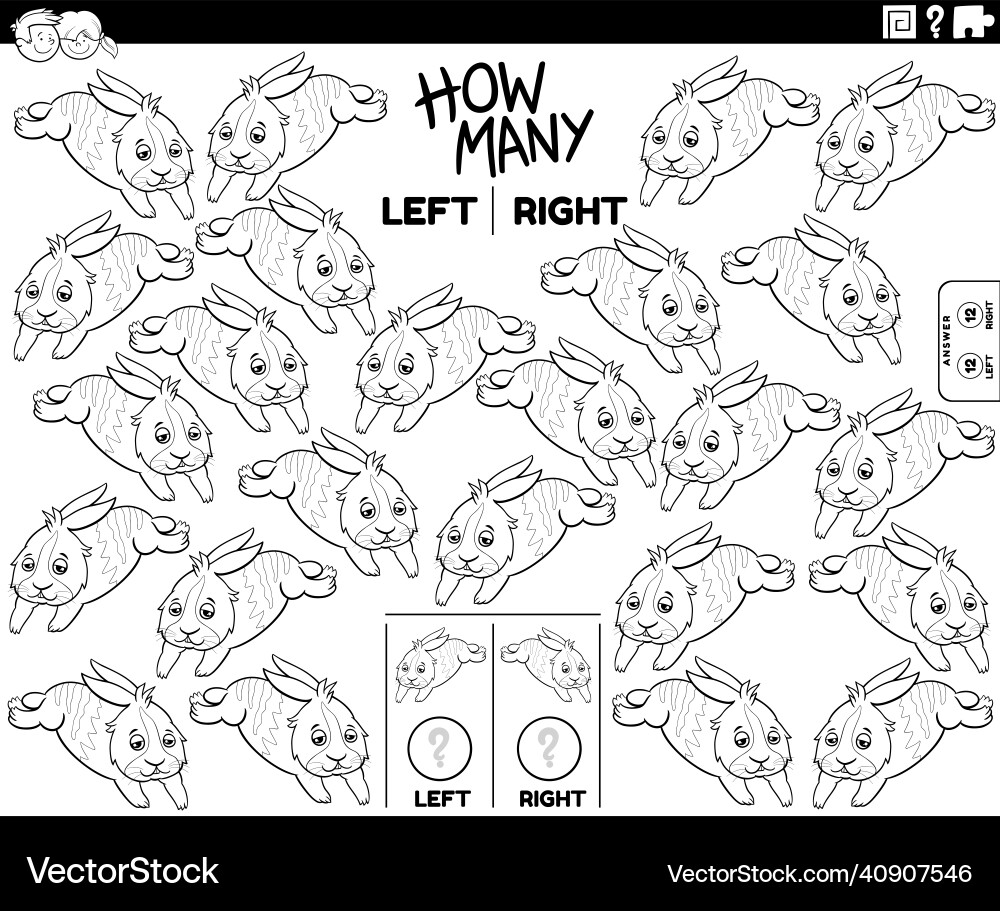 Count left and right pictures of cartoon rabbit vector image