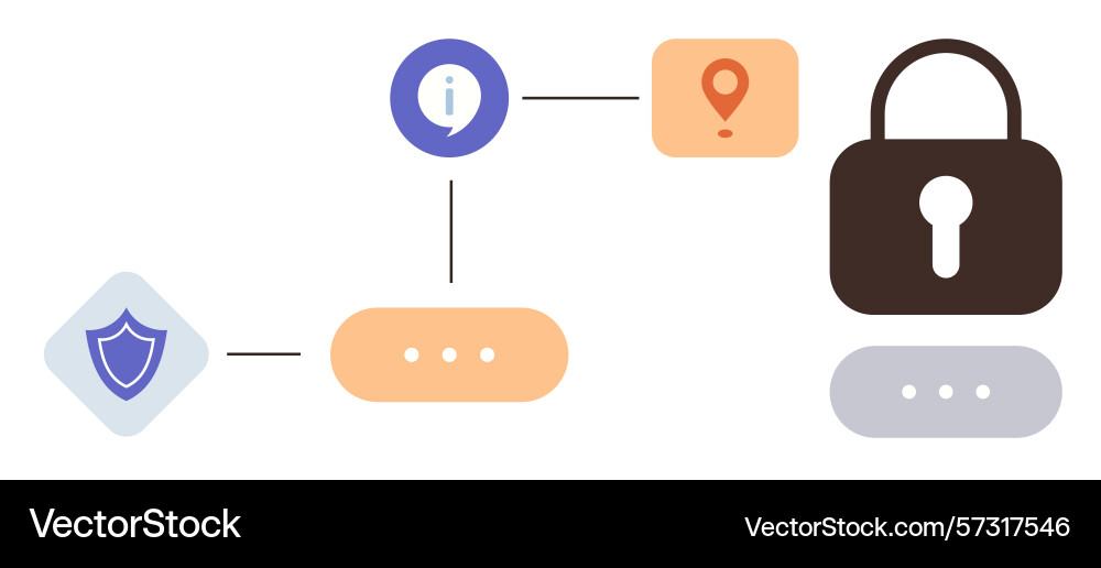Data security workflow with shield location Data security workflow with shield location vector image