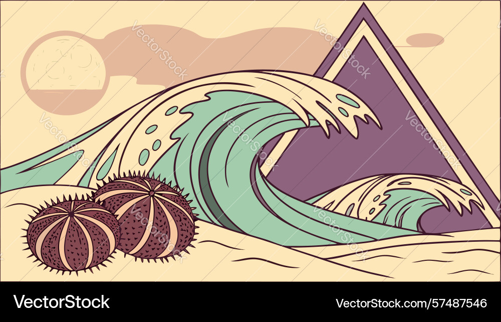 Dynamic wave with abstract triangle geometric sea Vector Image