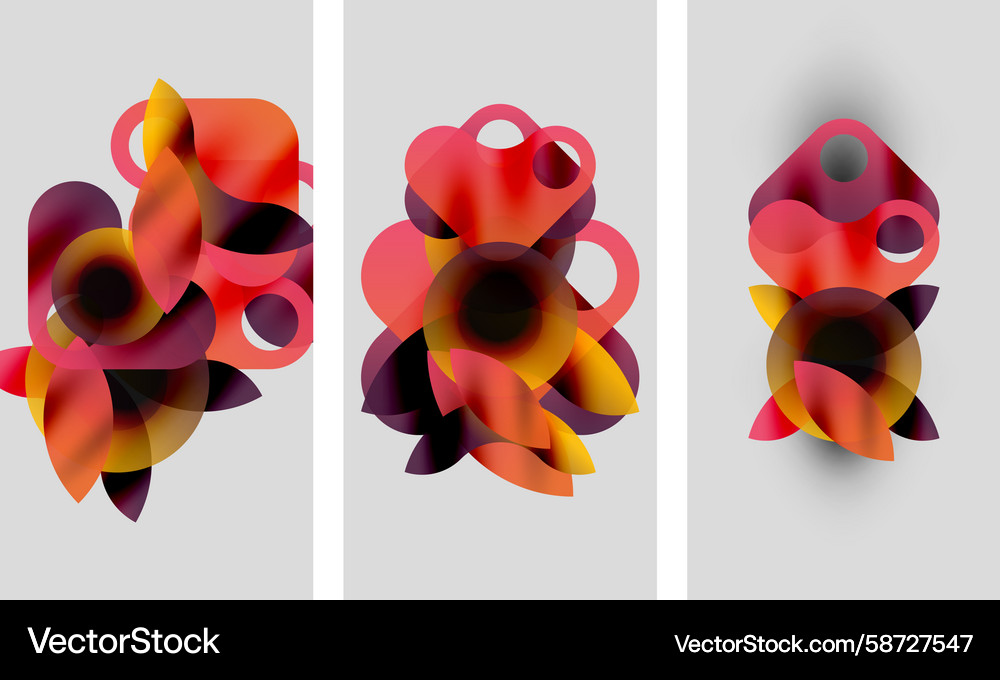 Abstract artwork three panels display overlapping Abstract artwork three panels display overlapping Vector Image