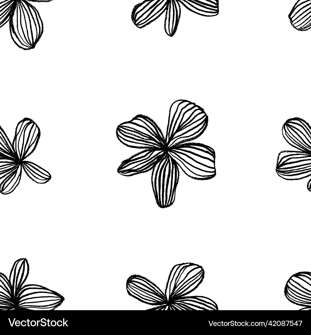 Abstract daisy black brush flower seamless pattern