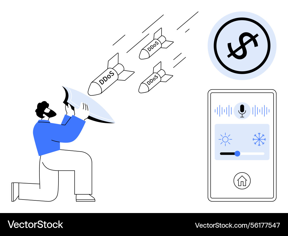 Man defending against ddos attacks with shield vector image