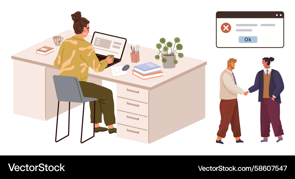 Office worker solving a computer issue Vector Image