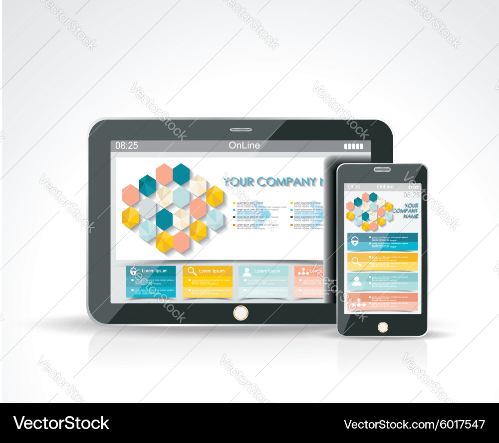 Smartphone and a tablet pc with responsive Vector Image