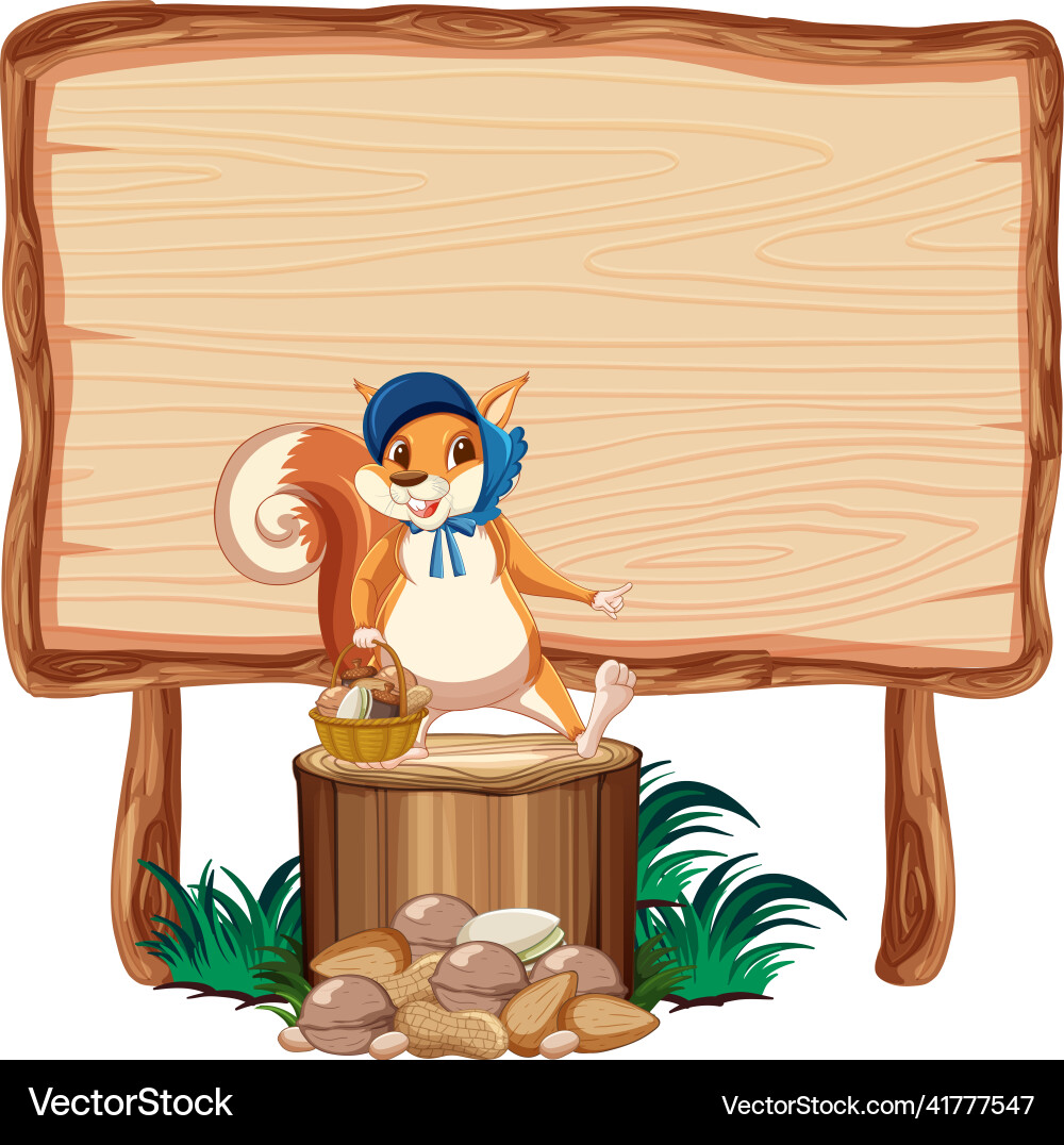 Squirrel with wooden sign banner Squirrel with wooden sign banner vector image