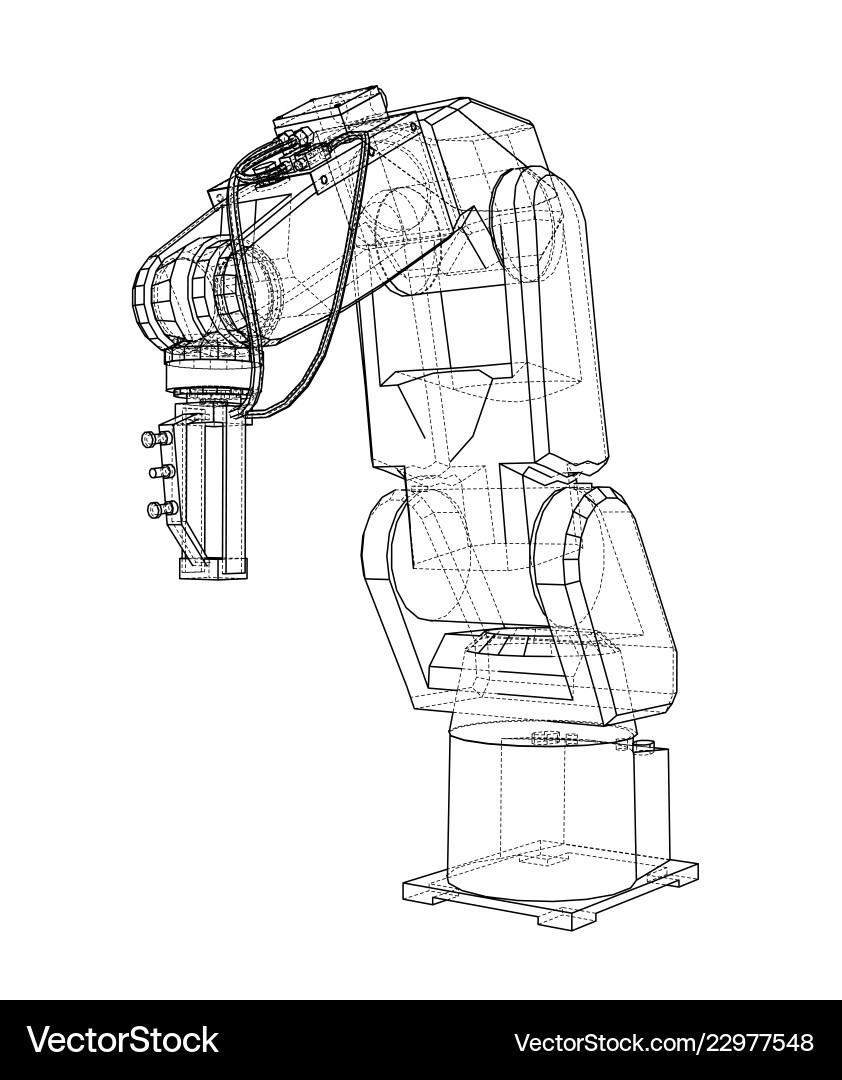 3d outline robotic arm rendering of 3d outline robotic arm rendering of vector image