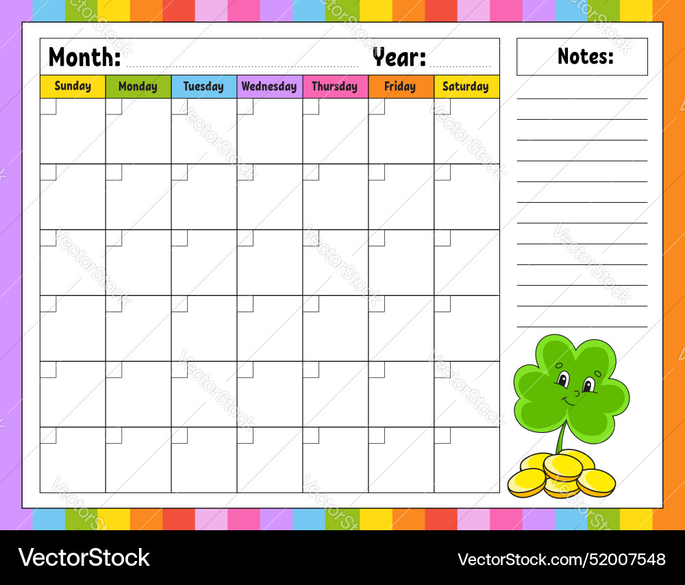 Blank calendar template for one month without Blank calendar template for one month without vector image