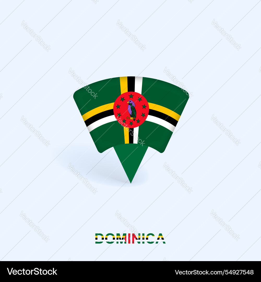 Dominica flag map pointer design with shadow Dominica flag map pointer design with shadow vector image