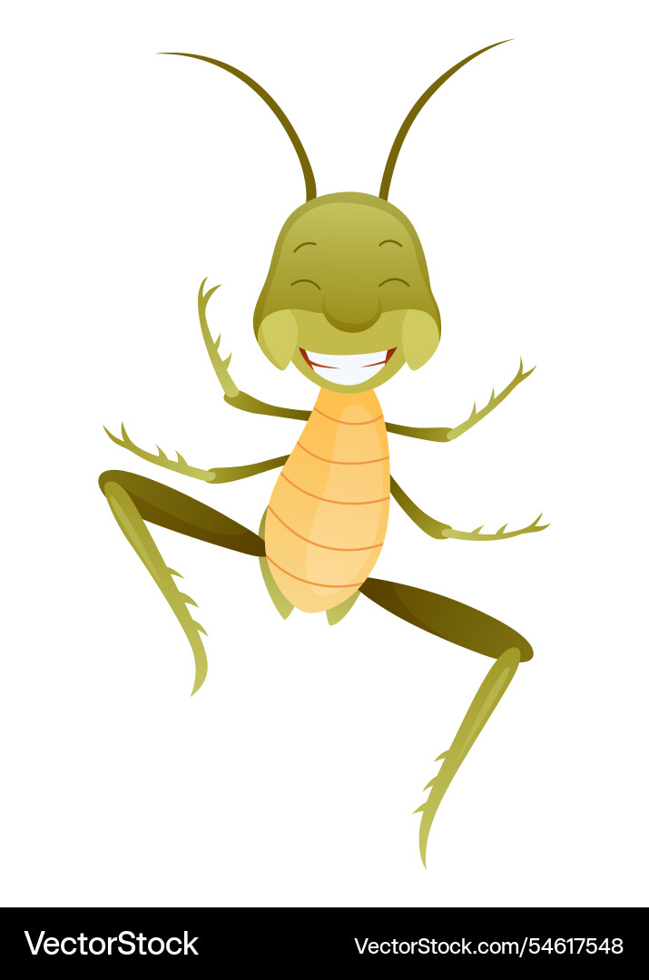 Playful cartoon grasshopper character in a dynamic Vector Image
