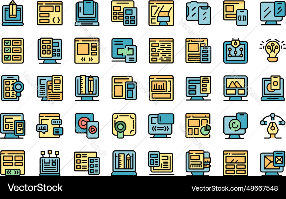 Responsive web design icons set line color vector image