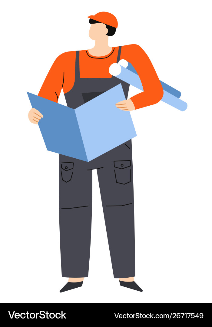 Engineering and engineer builder with drafts Vector Image