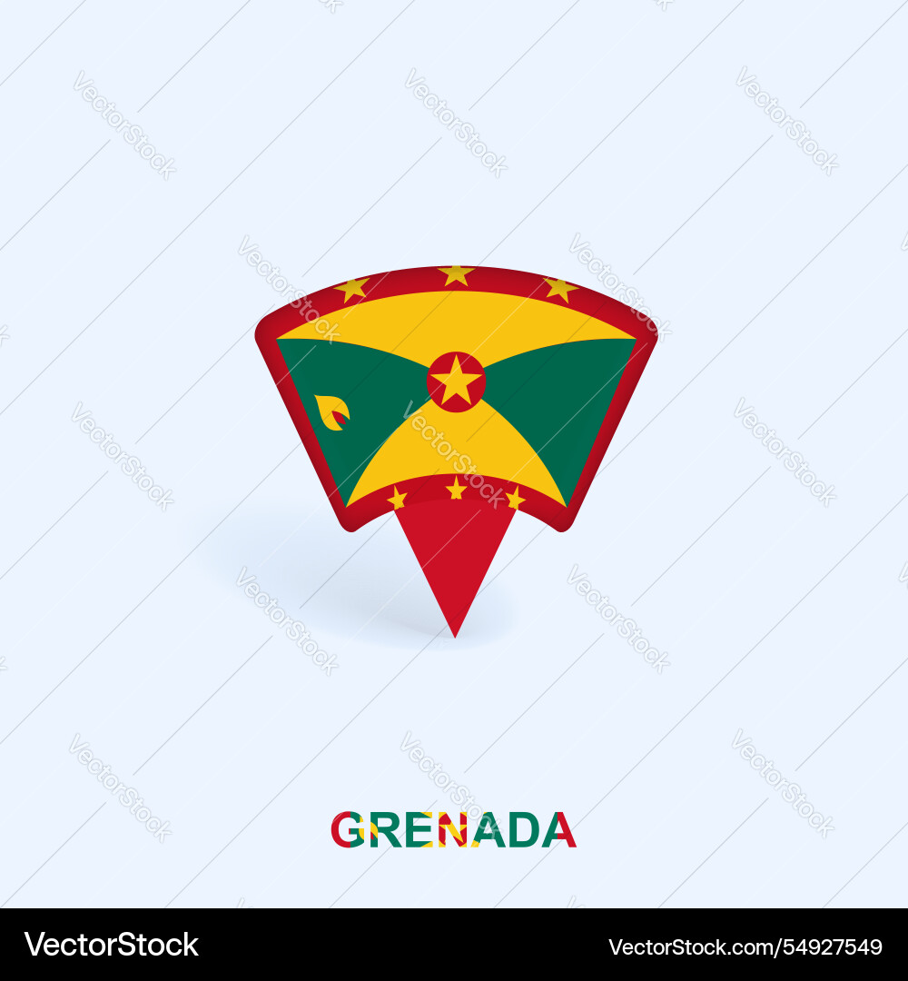 Grenada flag map pointer design with shadow vector image