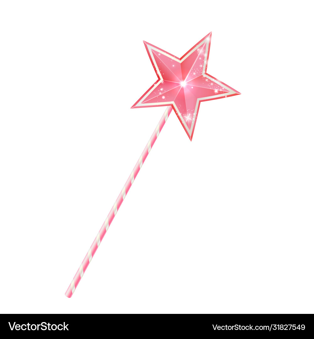 Pink fairy magic wand 3d princess stick with star Pink fairy magic wand 3d princess stick with star vector image