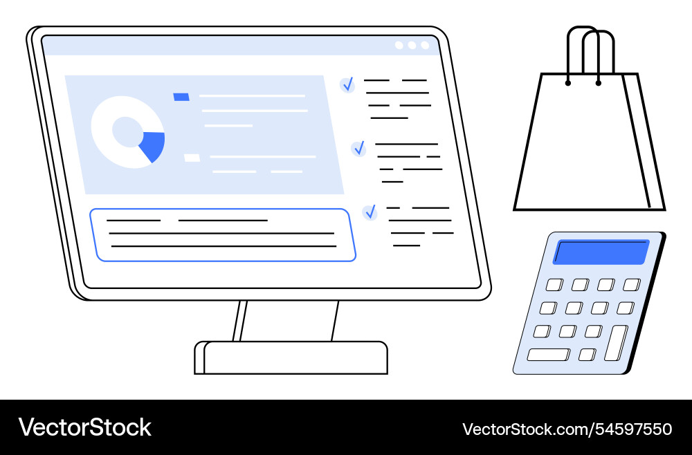 E-commerce data analysis on computer screen E-commerce data analysis on computer screen vector image